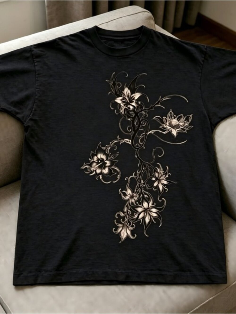 floral cross graphic black Women Men T-shirt unisex